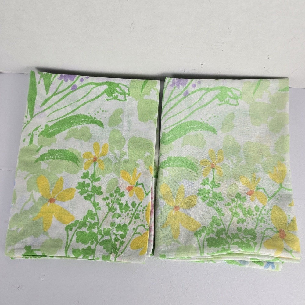 Lady Pepperell Pillowcases Standard Green Yellow Floral Vintage No Iron Made USA